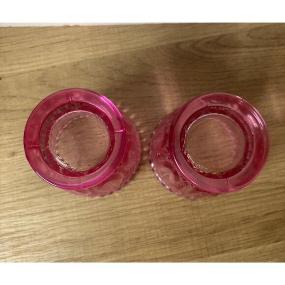 Set Of 2 Pink Glass Votive Candle Holders With Ornate Scalloped Design - Picture 3 of 3